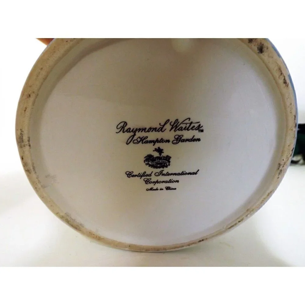Raymond Waites Hampton Garden 2 Vintage Canisters W/Lids white blue floral